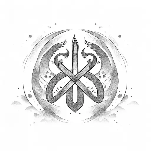 danish rune for wisdom, storm and peace combined with Classical Arabic calligraphy tattoo design idea