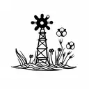 Water well with flowers tattoo design idea