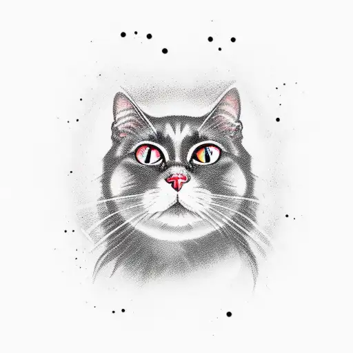 black cat with red eyes tattoo design idea