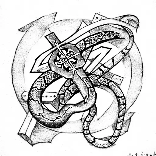 cross with snake from fullmetal alchemist tattoo design idea