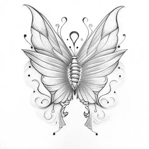 A tattoo of a dancing silhouette with butterfly wings and a book in hand tattoo design idea
