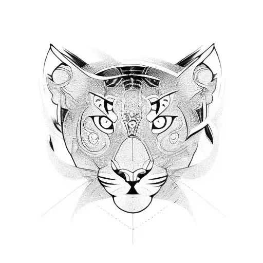 A sleek and modern design featuring a panther head with intricate ear piercing details tattoo design idea