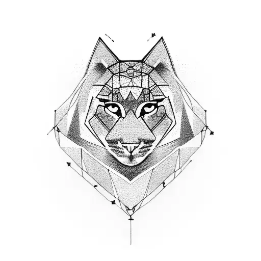 A geometric design incorporating ear piercings and a panther motif tattoo design idea