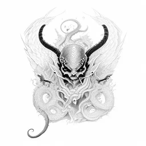Demon, black, wings, snake tattoo design idea