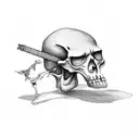 stoned skeleton head smoking a joint tattoo design idea