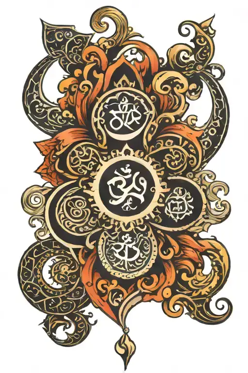 I want a verticle tattoo for my neck (back) I want the symbols of OM, Allah and ek omkar all in one tattoo.  tattoo design idea