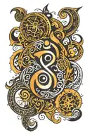 I want a verticle tattoo for my neck (back) I want the symbols of OM, Allah and ek omkar all in one tattoo.  tattoo design idea