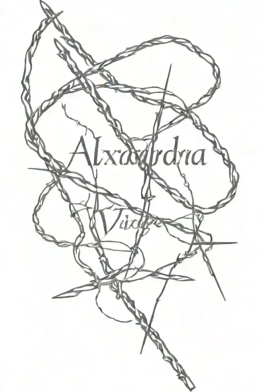 barbed wires like veins with name alexandra tattoo design idea