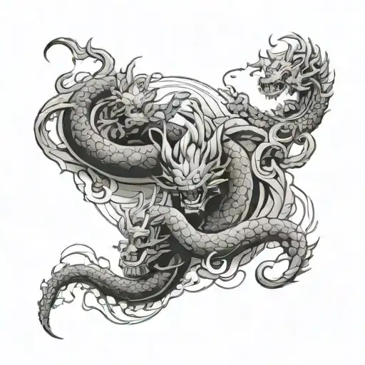 A sleeve tattoo featuring Goku and Shenlong in a dynamic battle scene tattoo design idea
