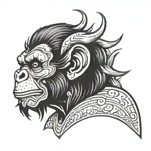 monkey ripping the head off of a demon tattoo design idea