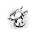 Magic hat where one hand pull out rabbit and another hand try to hold the rabbit in the hat  tattoo design idea
