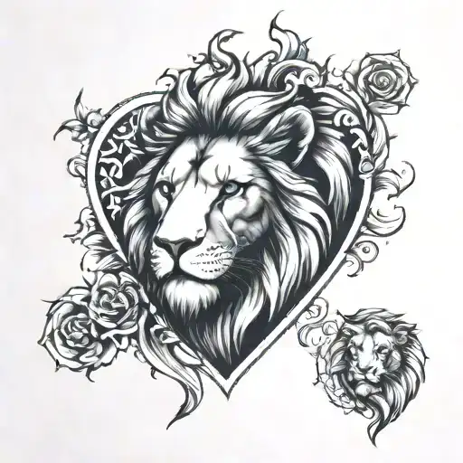 Heart and lion tattoo design idea