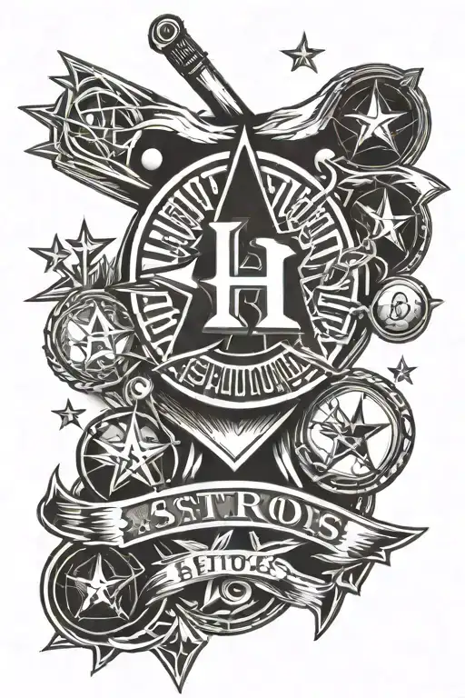 Houston Astros logo with Orbit and World Series Trophies   tattoo design idea