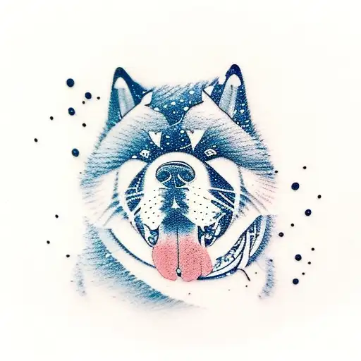 snowboarding, akita dog, mountains  tattoo design idea