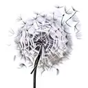 Dandelion blowing in the wind turning into  birds.  tattoo design idea