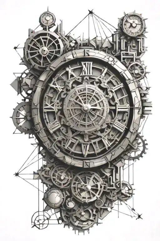 A clock made of intricate geometric shapes, representing the precision and creativity of architecture tattoo design idea