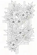 An abstract art piece inspired by architectural blueprints, with hidden flower motifs tattoo design idea