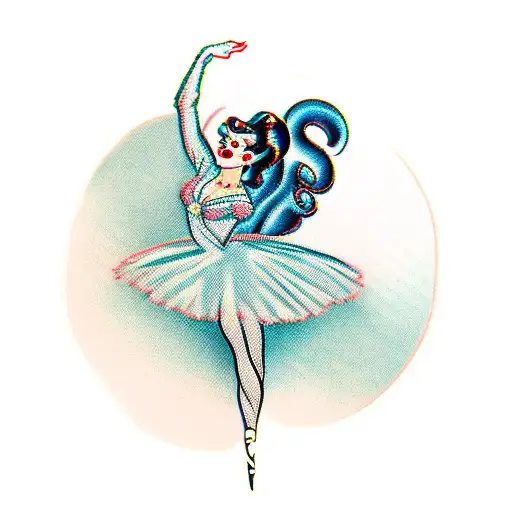 A pinup girl with a ballet-inspired outfit and hairstyle tattoo design idea