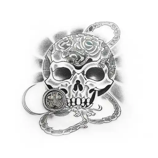 memento mori  forearm tattoo with a coin in the middle tattoo design idea