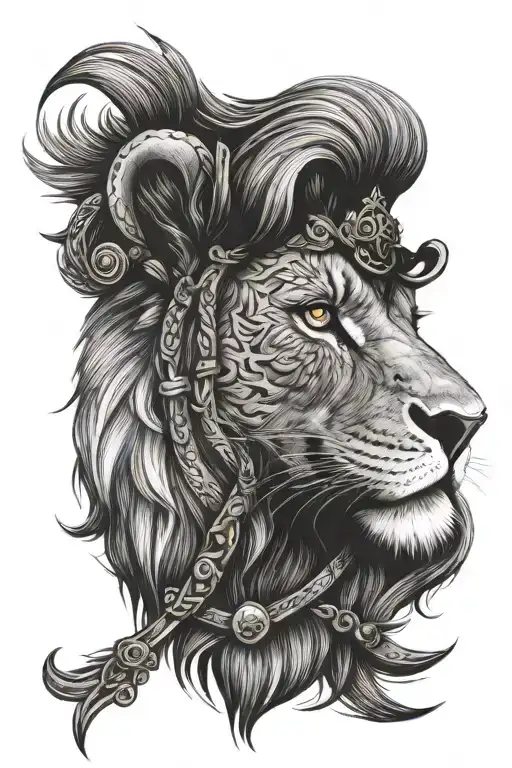 Lion head with cross over one eye and little lion head tattoo design idea