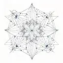A geometric flower constellation with a four-pointed star center tattoo design idea