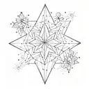 A geometric flower constellation with a four-pointed star center tattoo design idea