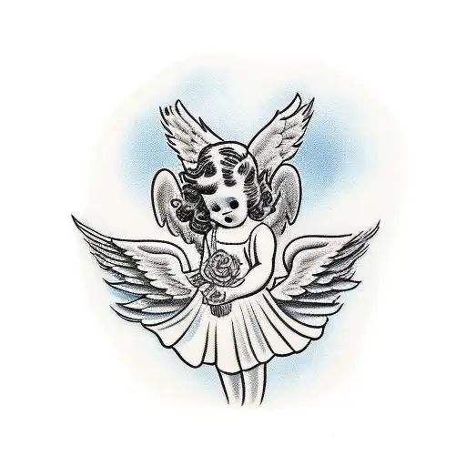 two angels, holding a little girl tattoo design idea