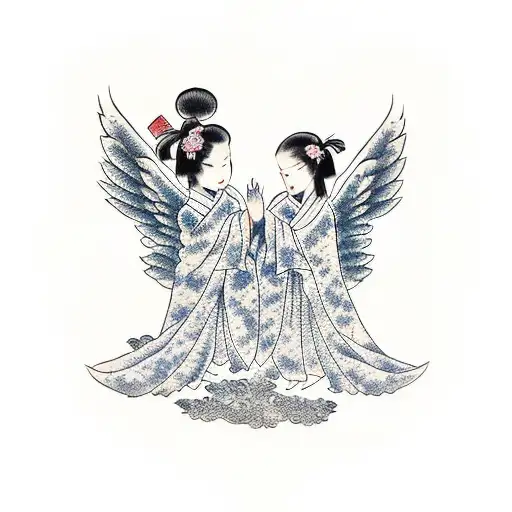 two angels, holding a little girl tattoo design idea