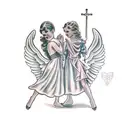 two angels, holding a little girl tattoo design idea