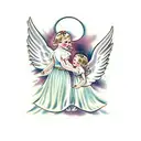 two angels, holding a little girl tattoo design idea