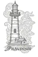 write "Priyanshi" in different font styles Include a lighthouse tattoo design idea