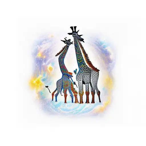 noah's ark with couple of giraffes in space tattoo design idea