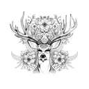 A dotwork pattern of intertwining deer antlers and delicate flowers, forming a geometric shape tattoo design idea