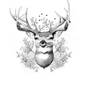 A dotwork pattern of intertwining deer antlers and delicate flowers, forming a geometric shape tattoo design idea