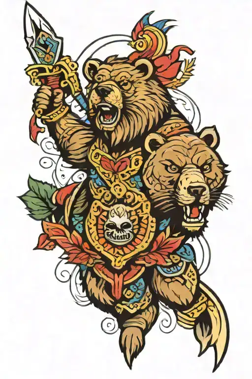 Russian bear and warrior tattoo design idea