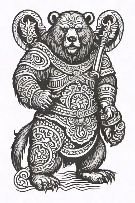 Russian bear and warrior tattoo design idea