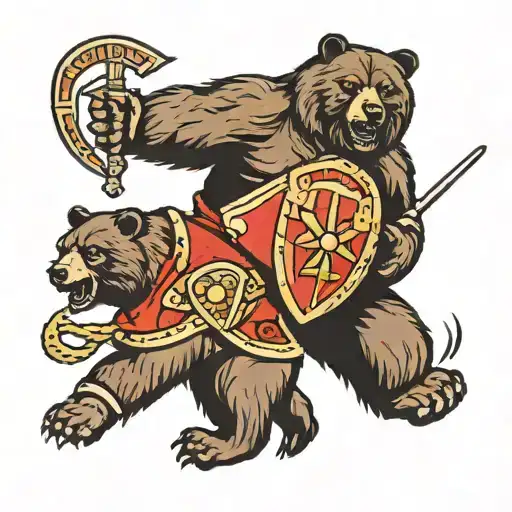 Russian bear and warrior tattoo design idea