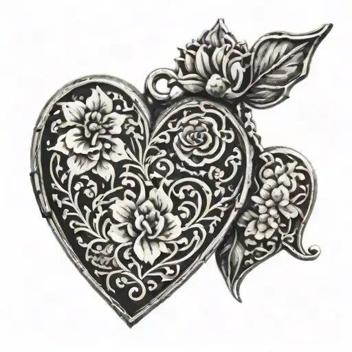 A heart-shaped locket with the birth years of your children (1991, 1995, 2015) inside, surrounded by delicate floral designs tattoo design idea