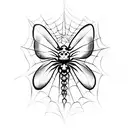 spider with webs shape of a butterfly and a snake on the back of the spider  tattoo design idea