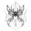 spider with webs shape of a butterfly and a snake on the back of the spider  tattoo design idea