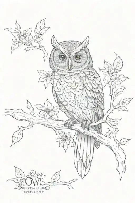 owl with branches and December birth flower tattoo design idea