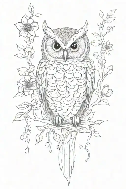 owl and December birth flower and branches  tattoo design idea