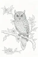 owl with branches and December birth flower tattoo design idea