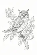 owl with branches and December birth flower tattoo design idea
