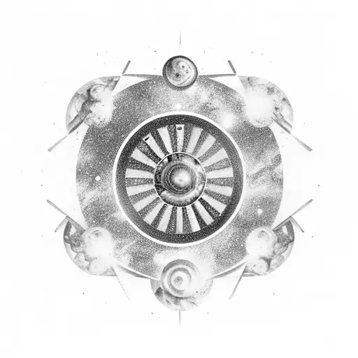 A nebula-inspired roulette wheel with investment symbols as numbers tattoo design idea