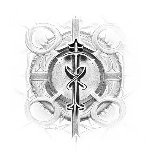 Christian Cross with crown of thorns and initials "JDB" tattoo design idea