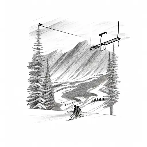 ski lift with mountains in background tattoo design idea