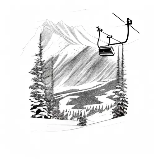 ski lift with mountains in background tattoo design idea