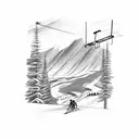 ski lift with mountains in background tattoo design idea