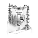 ski lift with mountains in background tattoo design idea